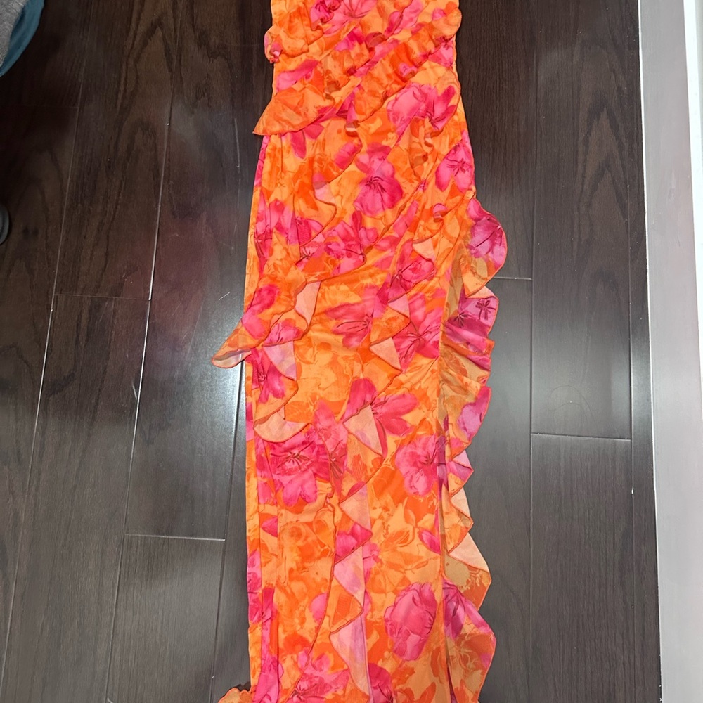 Vibrant Orange and Pink Floral Dress